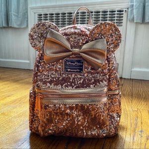 Loungefly rose gold Minnie Mouse backpack